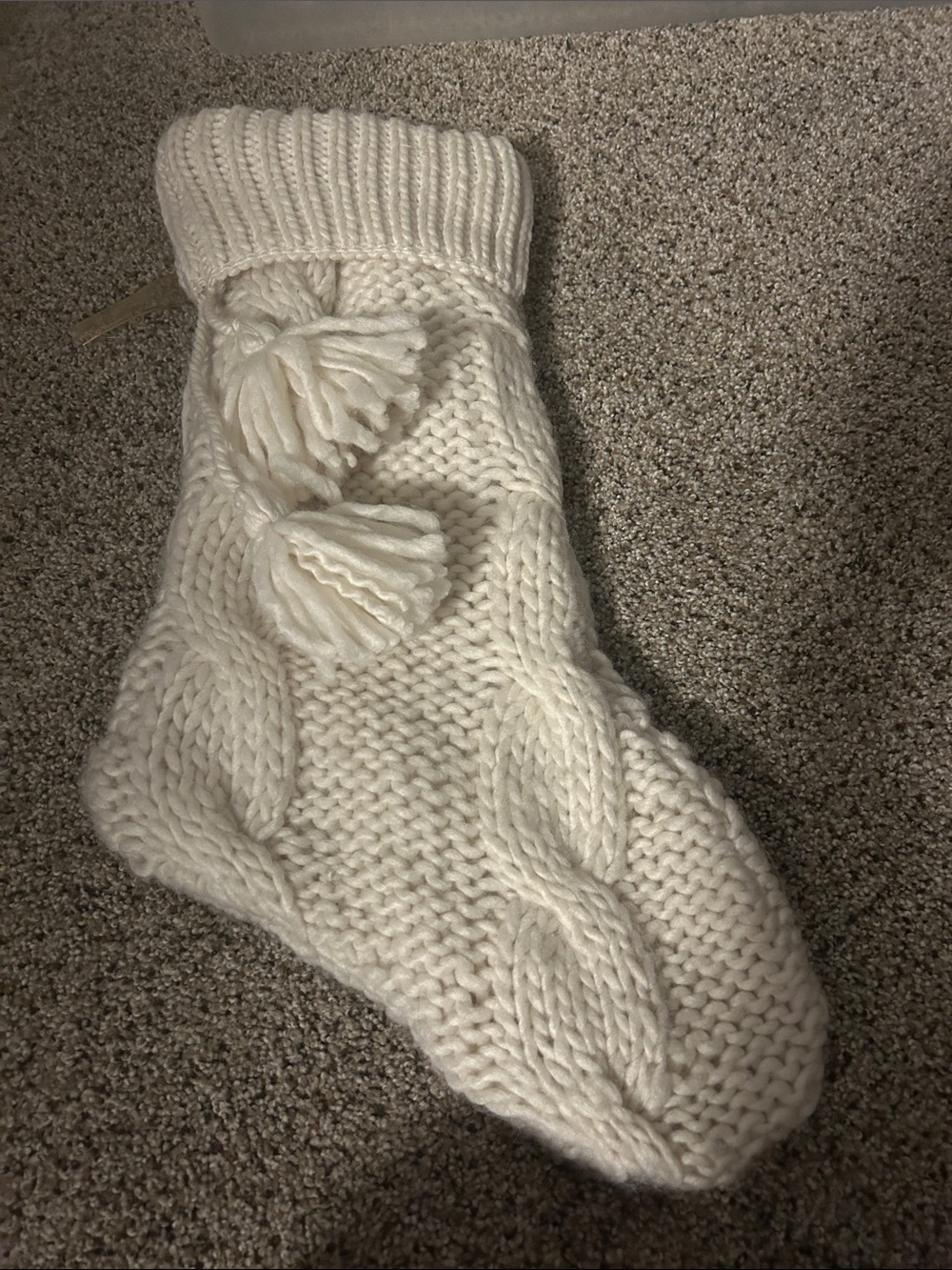 Multiple available Ivory Cable Knit Holiday Stocking with Pom-Pom Accents